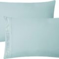 Clara Clark Pillow Cases Standard Size – Ultra Soft Pillow Cover, Lightweight Microfiber Pillow Cases Queen Size Set of 2 – Envelope Closure Pillowcases, Light Blue Aqua.
