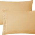 Clara Clark Pillow Cases Standard Size – Ultra Soft Pillow Cover, Lightweight Microfiber Pillow Cases Queen Size Set of 2 – Envelope Closure Pillowcases, Camel Gold.