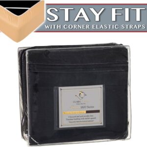 Clara Clark 1800 Series Bed Sheet Sets – Stay fit on Mattress with Elastic Straps at Corners – King, Black