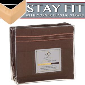 Clara Clark 1800 Series Bed Sheet Sets – Stay fit on Mattress with Elastic Straps at Corners – King, Chocolate Brown