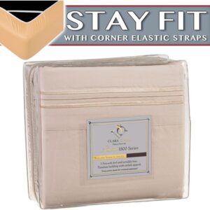 Clara Clark 1800 Series Bed Sheet Sets – Stay fit on Mattress with Elastic Straps at Corners – King, Beige Cream