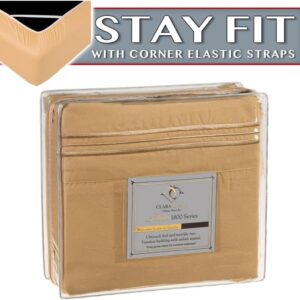 Clara Clark 1800 Series Bed Sheet Sets – Stay fit on Mattress with Elastic Straps at Corners – King, Camel Gold