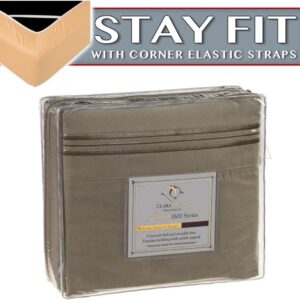 Clara Clark 1800 Series Bed Sheet Sets – Stay fit on Mattress with Elastic Straps at Corners – King, Sage Olive Green