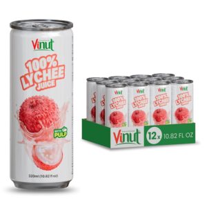 VINUT 100% Lychee Juice with Pulp, No Added Sugar, Not From Concentrate, Gluten Free & Non-GMO Drink, 100% Vegan/Plant-Based, 10.82 fl oz Cans (Pack of 12)