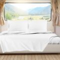 Clara Clark Bedding Short Queen Sheets, RV Sheets Set for Campers, Deep Pockets Fitted RV Bunk Sheets, 4-Piece 1800 Microfiber Bed Sheet Set, Cool and Breathable, RV Queen Sheets, White