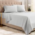 Empyrean King Size Sheets – 4 PC Super Soft Double Brushed Microfiber for King Bed – Hotel Luxury Silver Light Gray Set With 4 Corner Elastic Straps
