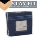Clara Clark 1800 Series Bed Sheet Sets – Stay fit on Mattress with Elastic Straps at Corners – Queen, Navy Blue