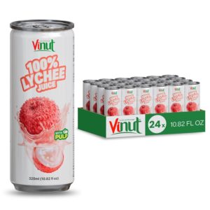 VINUT 100% Lychee Juice with Pulp, No Added Sugar, Not From Concentrate, Gluten Free & Non-GMO Drink, 100% Vegan/Plant-Based, 10.82 fl oz Cans (Pack of 24)