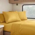 Clara Clark RV Queen Sheets, 6 Piece RV Sheets Set – Hotel Luxury Sheets for RV Bunks, Super Soft Bedding Set, Short Queen,Camel Gold