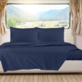 Clara Clark Bedding Short Queen Sheets, RV Sheets Set for Campers, Deep Pockets Fitted RV Bunk Sheets, 4-Piece 1800 Microfiber Bed Sheet Set, Cool and Breathable, RV Queen Sheets, Navy Blue