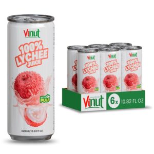 VINUT 100% Lychee Juice with Pulp, No Added Sugar, Not From Concentrate, Gluten Free & Non-GMO Drink, 100% Vegan/Plant-Based, 10.82 fl oz Cans (Pack of 6)