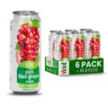 VINUT 100% Red Grape Juice, No Added Sugar, Not From Concentrate, 16.9 fl oz (500 mL) Can, Pack of 6