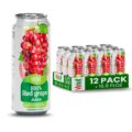 VINUT 100% Red Grape Juice, No Added Sugar, Not From Concentrate, 16.9 fl oz (500 mL) Can, Pack of 12