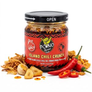 Pono Hawaiian Premium ISLAND Chili Crunch (SPICY) – 6oz – Premium Ingredients – Umami, Sesame, Crispy Fried Shallots, Fresh Garlic, Chili Peppers -Made with Rice Bran Oil – Plant-Based – Vegetarian