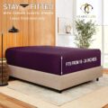 Clara Clark Stay Fitted Single Sheet, Fitted Sheet ONLY! Stay Fit on Mattress with Elastic Straps at Corners, Deep Pocket Fitted Sheet, Fits 18 to 24 Inch Mattress, King – Purple Eggplant
