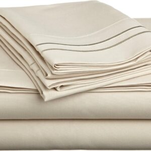 Cathay Home Luxury Soft Microfiber Sheet Set with Embroidered Pillow Cases, Full, Cream